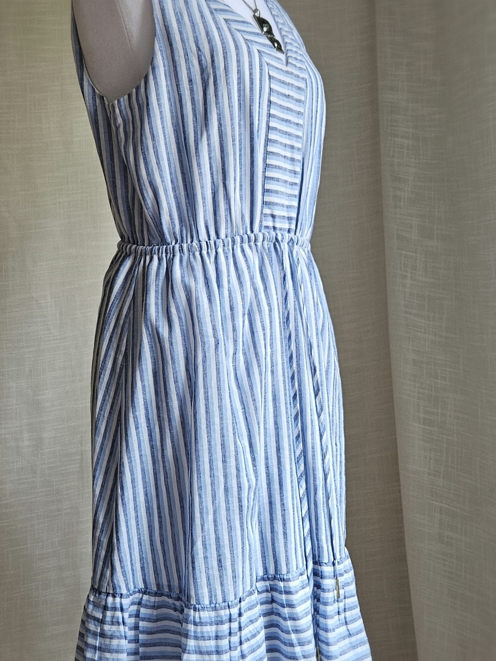 Draper James RSVP Striped Linen Blend Ruffle Hem Sleeveless Dress Size S - Picture 3 of 13